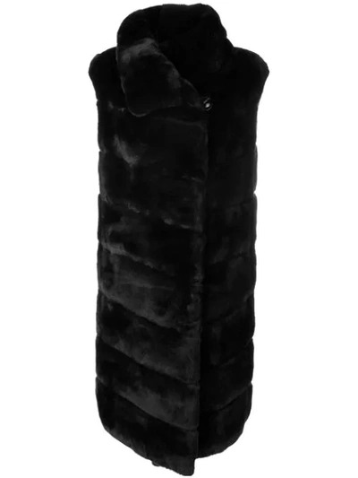 Liska Rabbit Fur Long Gilet In Blue