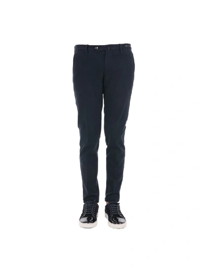 Pt01 Cotton And Cashmere Blend Skinny Fit Trousers In Navy Blu