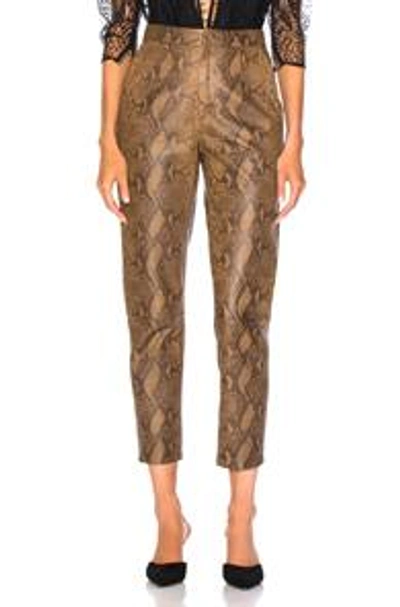 Zeynep Arcay For Fwrd High Waist Skin Print Leather Pants In Creamy Coffee & Dark Chocolate