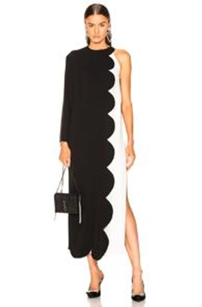 Valentino Scallop Trim Layered Dress In Black & Ivory