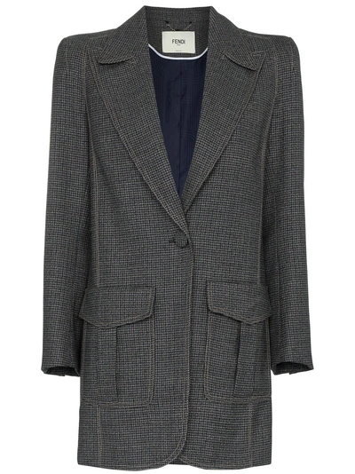 Fendi Structured Mid Length Tweed Jacket - Grey In Gray