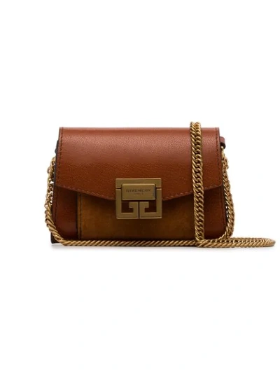 Givenchy Brown Logo Clasp-front Leather And Suede Mini Bag