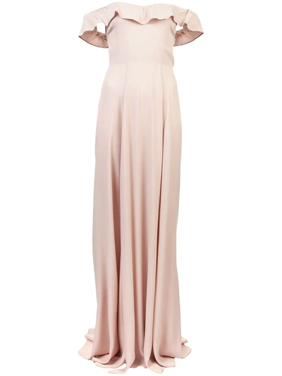 Reformation Ruffled Crepe Gown In Neutrals