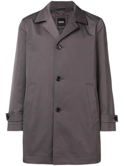 Hugo Boss Buttoned Single Breasted Trench Coat In Brown