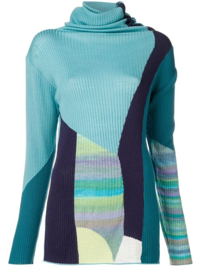 Tsumori Chisato Roll Neck Colour Block Sweater In Blue