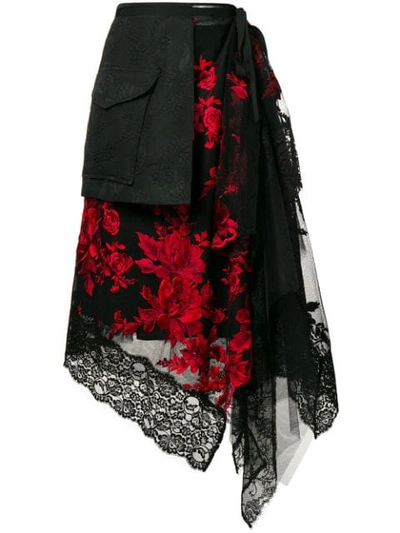 Antonio Marras Flower Embroidered Asymmetric Skirt In Black