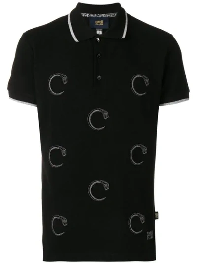 Cavalli Class Snake Prints Polo Shirt In Black