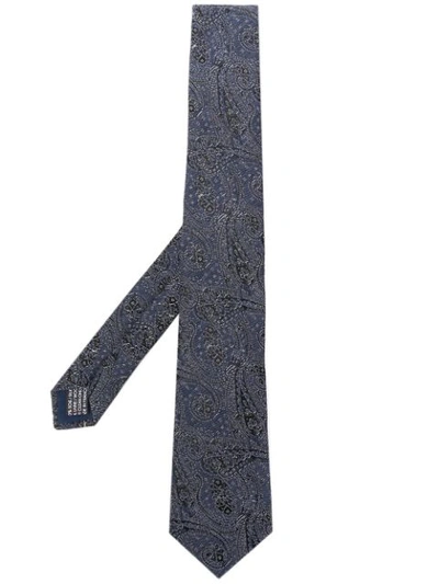 Saint Laurent Paisley Pattern Tie In Blue