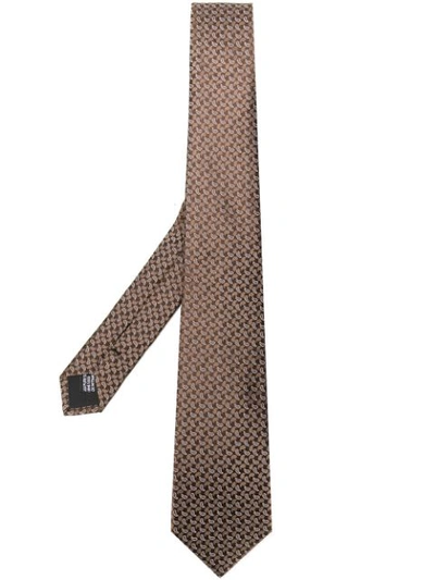 Saint Laurent Micro Paisley Pattern Tie In Brown