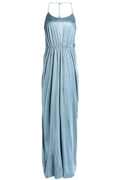Halston Heritage Gathered Metallic Jersey Gown In Sky Blue