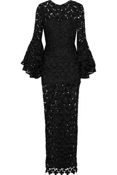 Milly Woman Anya Ruffled Guipure Lace Gown Black