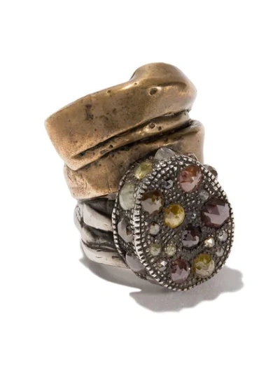 Hunrod Diamond Plaque Ring - Silver And Bronze In Silver And Bronze