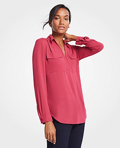 Ann Taylor Petite Camp Shirt In Sweet Cranberry