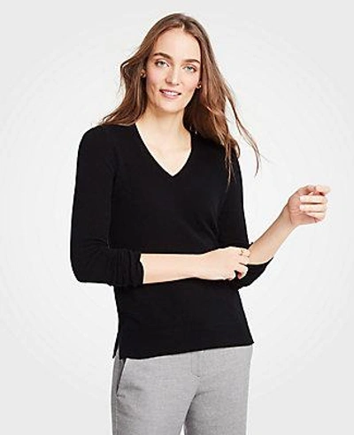 Ann Taylor Cashmere V-neck Sweater In Black