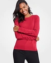 Ann Taylor Petite Scalloped Button Cuff Sweater In Simple Ruby
