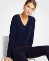 Ann Taylor Cashmere V-neck Sweater In Deep Navy Sky
