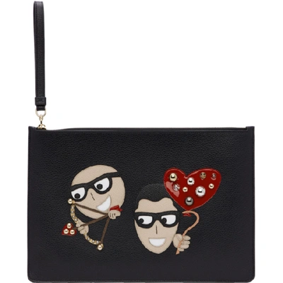 Dolce & Gabbana Dolce And Gabbana Black Cupid Dgfamily Pouch In 80999 Black