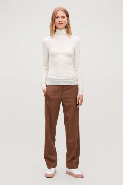 Cos Fine Roll-neck Wool Top In White
