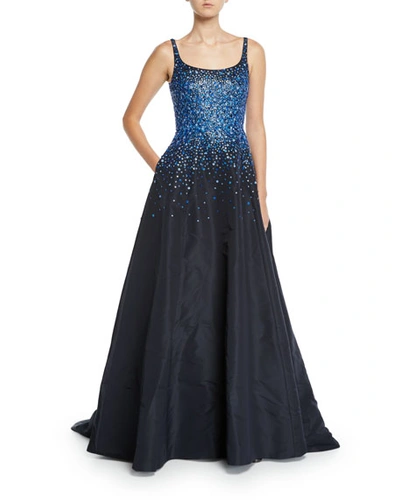 Ahluwalia Lefaye Strappy Sequined-bodice Gown In Black/blue