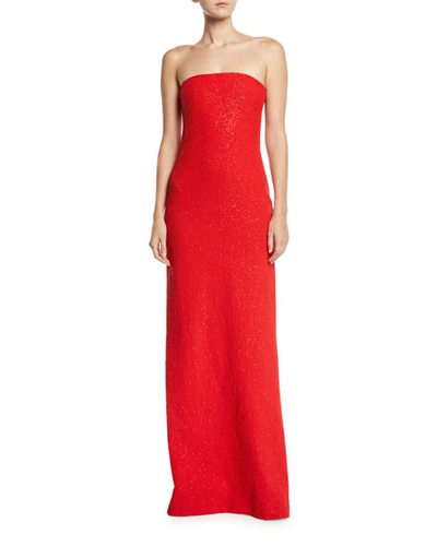 Ahluwalia Omani Shimmery Strapless Column Gown In Red