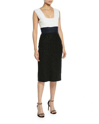 Ahluwalia Lentin Colorblocked Shimmery Square-neck Cocktail Dress