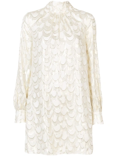 Milly Sherie Long-sleeve Metallic Silk Chiffon Dress In White