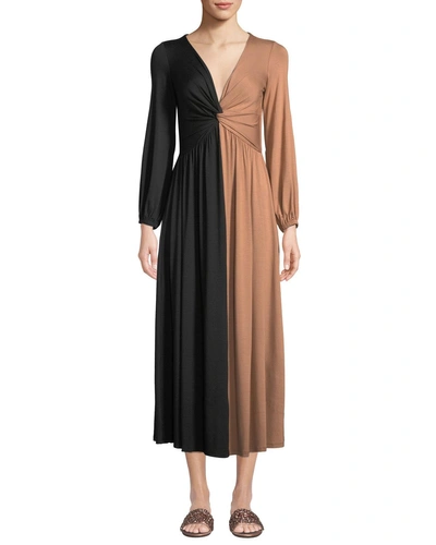 Rachel Pally Plus Size Two-tone Twist Long-sleeve Dress In Black/dulce