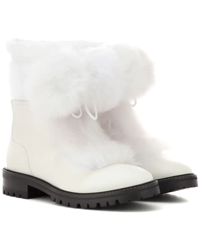 Jimmy Choo Glacie Shearling Pompom-embellished Leather Ankle Boots In White