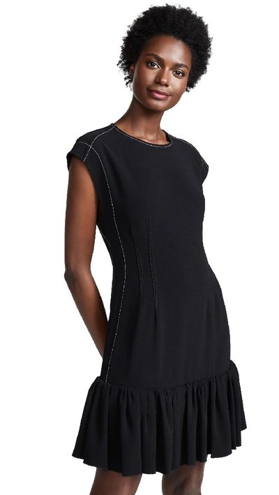 Derek Lam 10 Crosby Sleeveless Ruffle-hem Mini Dress With Topstitching In Black