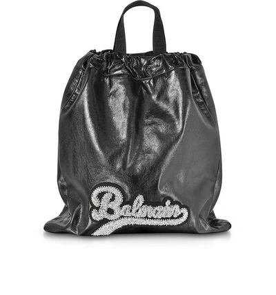 Balmain Black Leather Blink Backpack