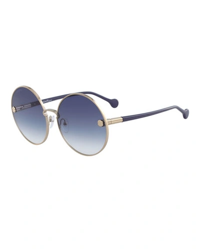 Ferragamo Fiore Gradient Round Sunglasses In Blue