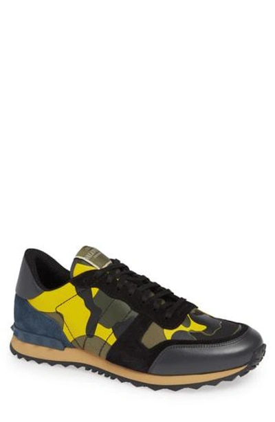 Valentino Garavani Camo Rockrunner Sneaker In Yellow Multi