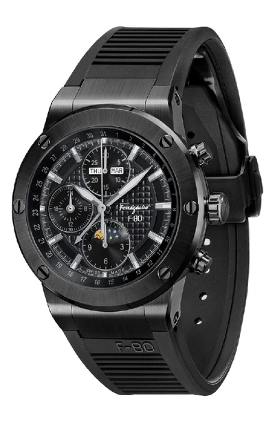 Ferragamo F-80 Limited Edition Automatic Chronograph Rubber Strap Watch, 44mm In Black