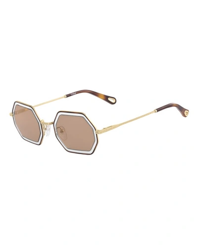 Chloé Women's Poppy Mirrored Octagonal Sunglasses, 53mm In Gold/light Pink Blue