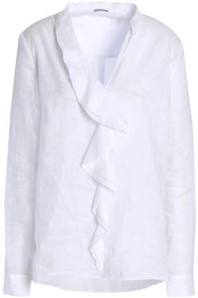 Elie Tahari Woman Ruffled Ramie Blouse White