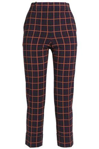 Theory Woman Cropped Printed Wool-blend Tapered Pants Burgundy
