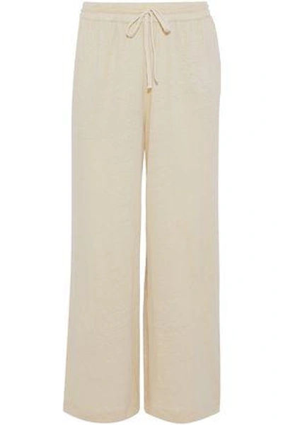 Majestic Woman Cropped Stretch-linen Jersey Track Pants Ivory
