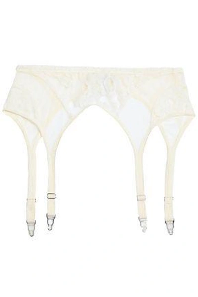I.d. Sarrieri Woman Cotton-blend Corded Lace And Mesh Suspender Belt Ivory