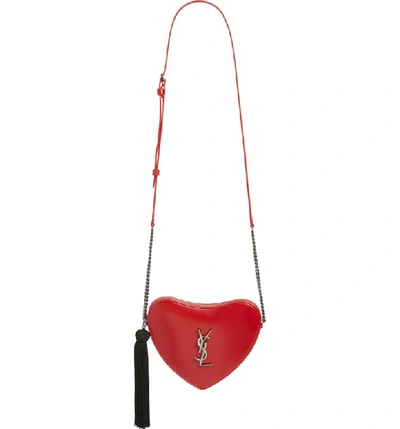 Saint Laurent Sac Coeur Monogram Ysl Heart Tassel Box Clutch Bag In Bandana Red/ Noir