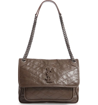 Saint Laurent Niki Medium Crinkled Calf Flap-top Shoulder Bag In Faggio