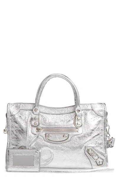 Balenciaga Small Metallic Edge City Leather Tote - Metallic In Argent