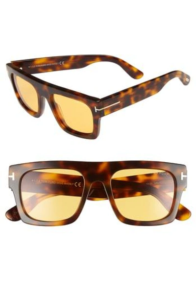 Tom Ford Fausto 53mm Flat Top Sunglasses In Shiny Havana/ Brown
