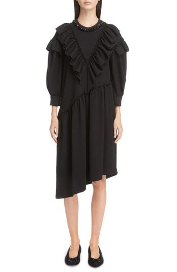 black frill shift dress