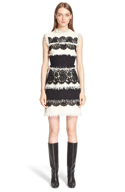 Lanvin Tweed & Lace Sleeveless Dress In Ivory/ Black