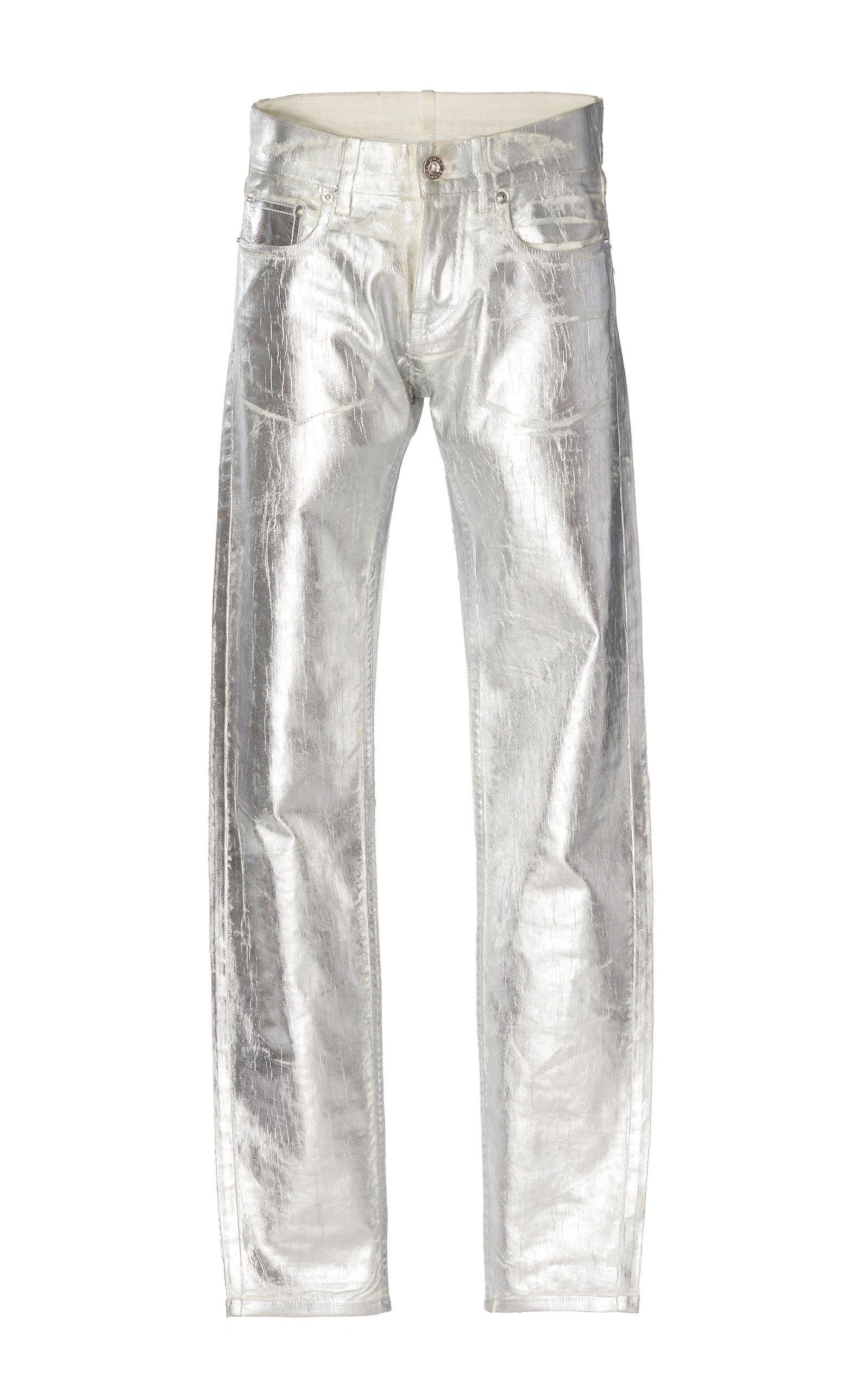 Paco Rabanne Metallic Coated-cotton Straight-leg Pants In Silver | ModeSens