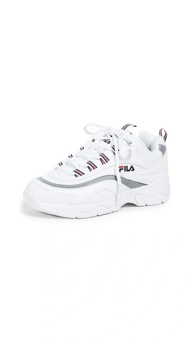 Fila Women's Ray Low-top Sneakers In White/ Metallic Silver/ White