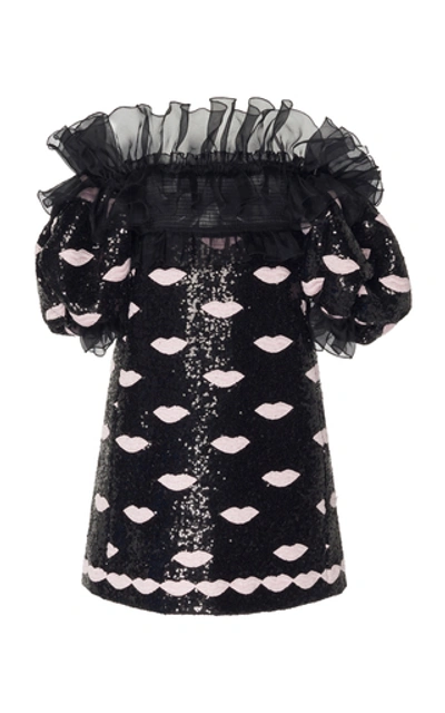 Giambattista Valli Off-the-shoulder Sequined Mini Dress In Print