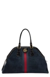 Gucci Large Re(belle) Suede Satchel - Blue In Blue/ Nero/ Blue Red