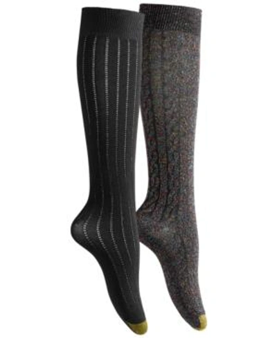 Gold Toe Women's 2pk Sparkle Cable Knee-high Socks In Black