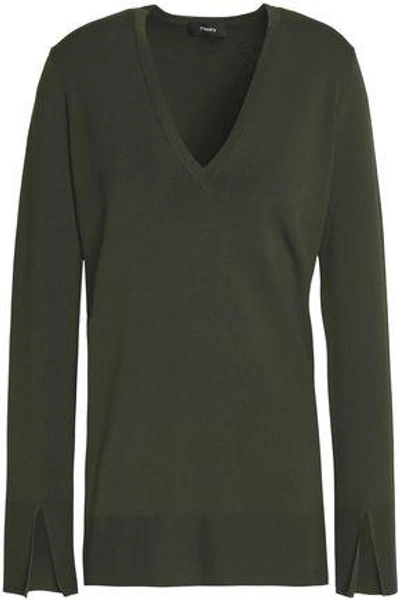 Theory Woman Stretch-ponte Sweater Forest Green